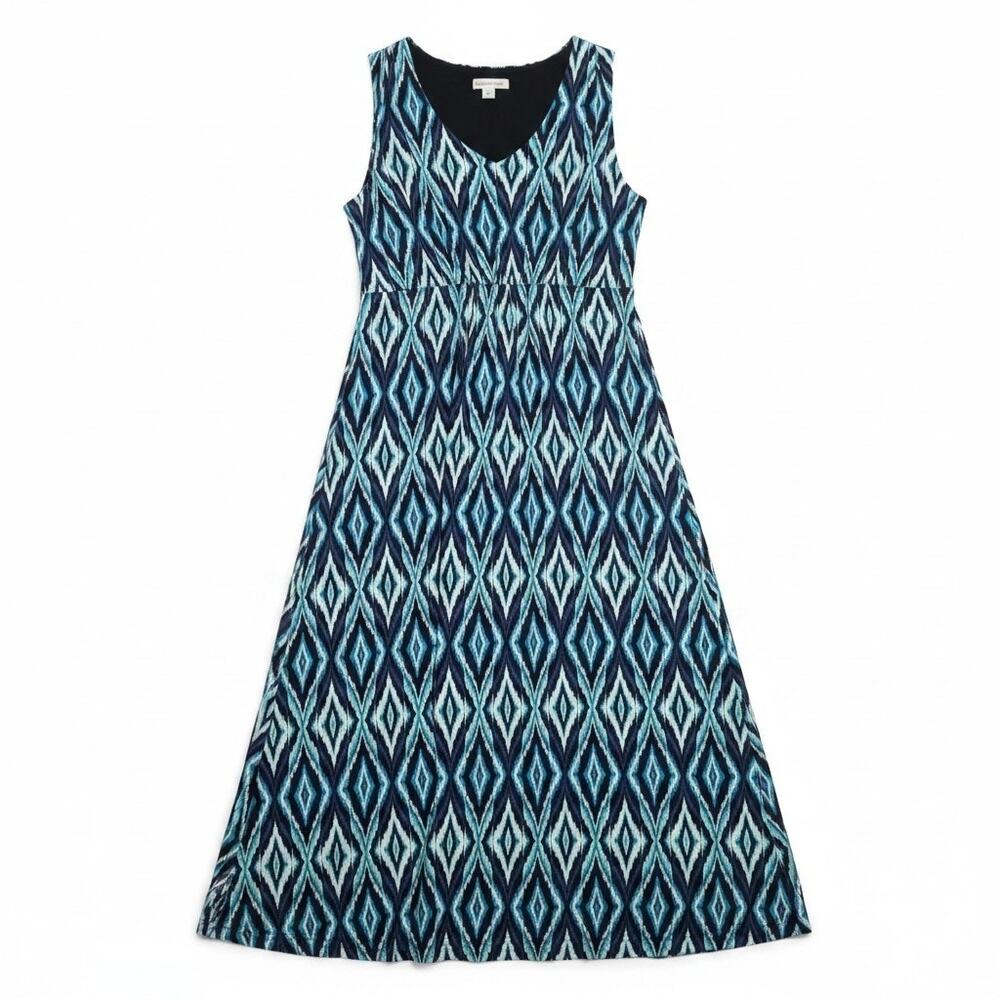 Coldwater Creek Size XL Blue Ikat Diamond Geometric Sleevless Maxi Dress Boho - Picture 2 of 7